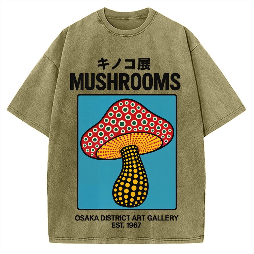 Japanese Polka Dot Art Mushrooms Vintage Washed T-shirt