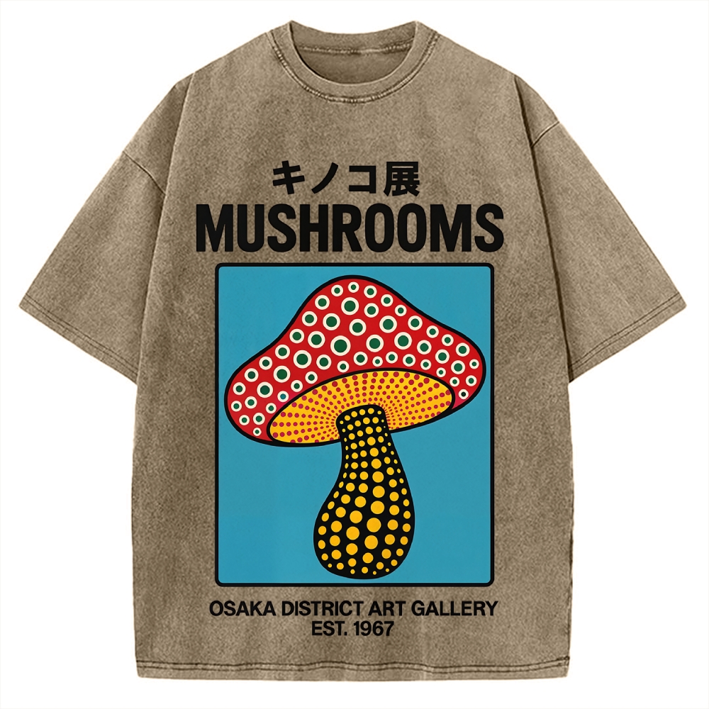 Japanese Polka Dot Art Mushrooms Vintage Washed T-shirt
