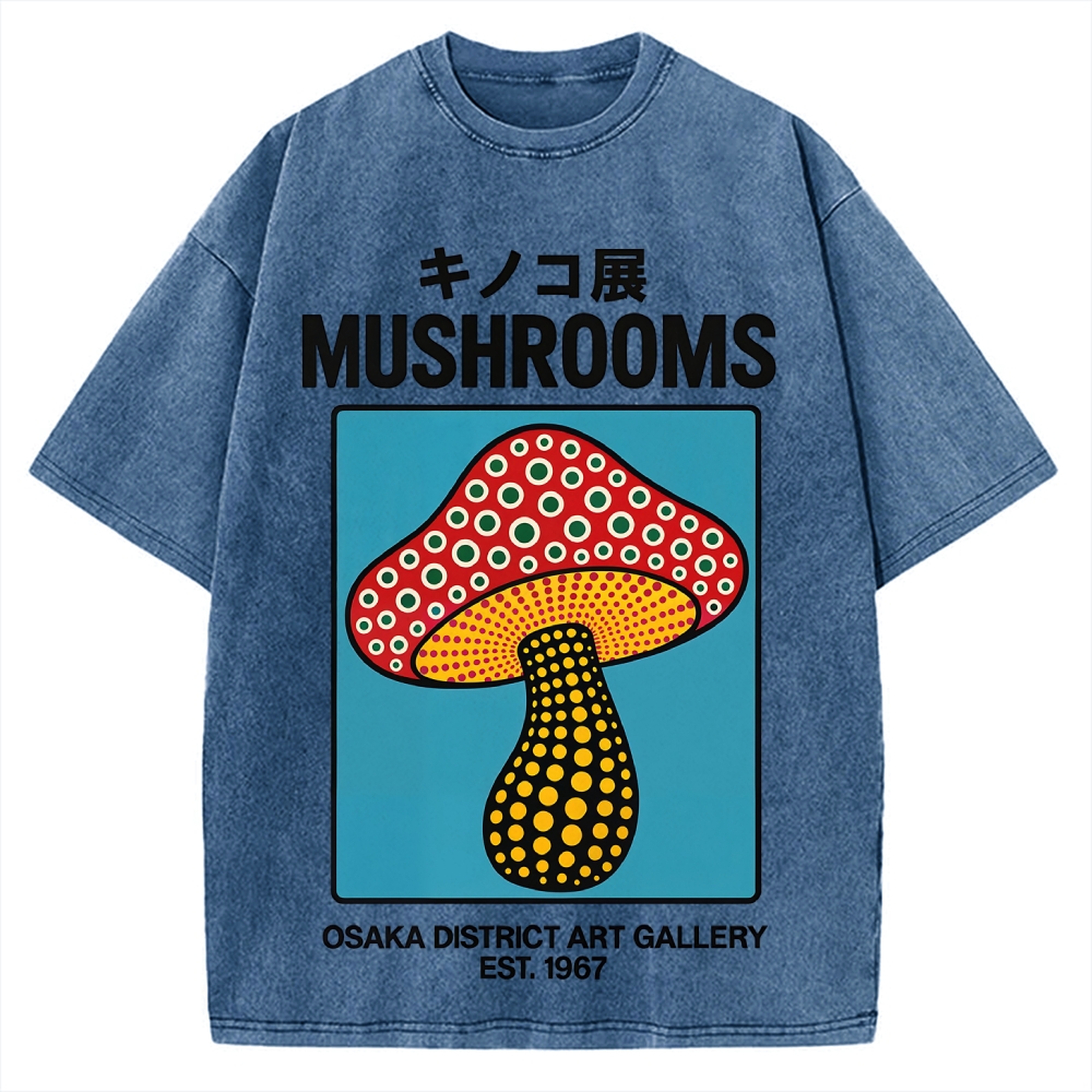 Japanese Polka Dot Art Mushrooms Vintage Washed T-shirt