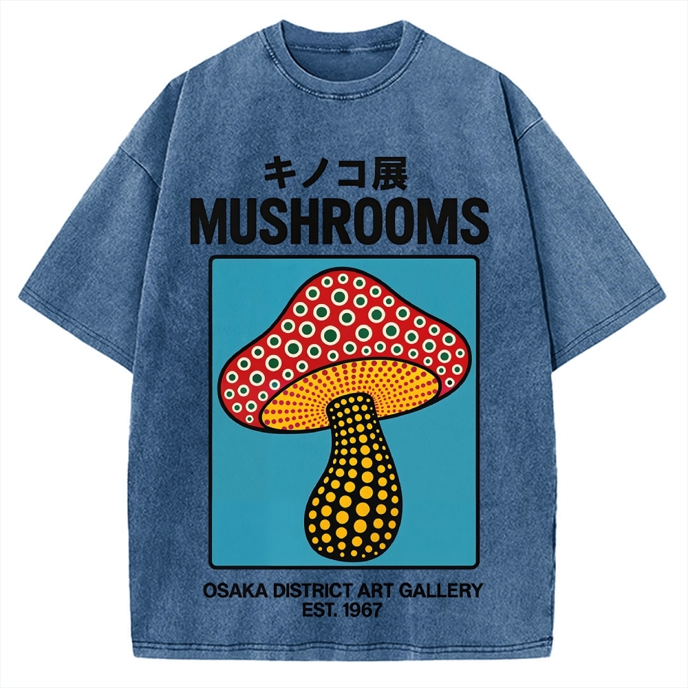 Japanese Polka Dot Art Mushrooms Vintage Washed T-shirt