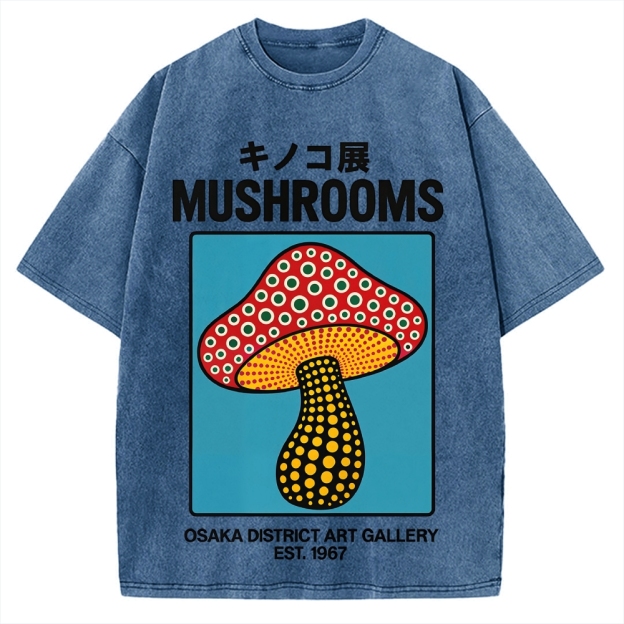 Japanese Polka Dot Art Mushrooms Vintage Washed T-shirt