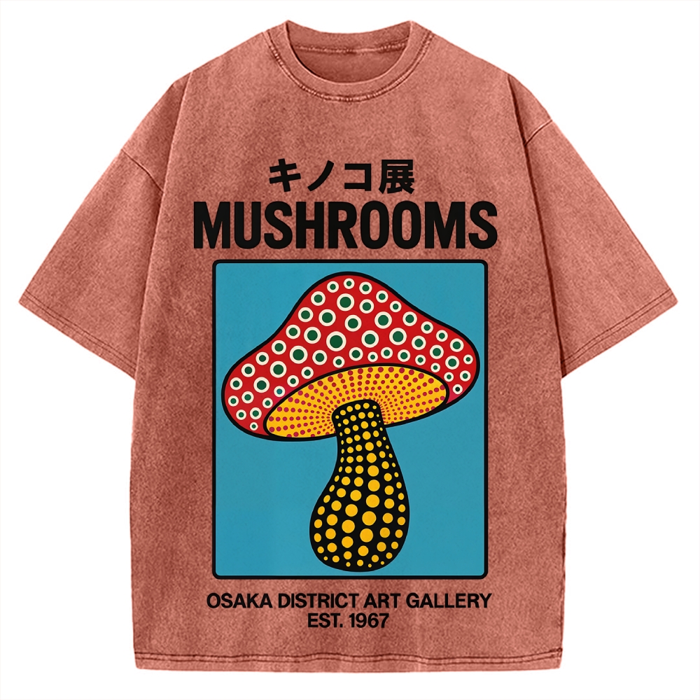Japanese Polka Dot Art Mushrooms Vintage Washed T-shirt