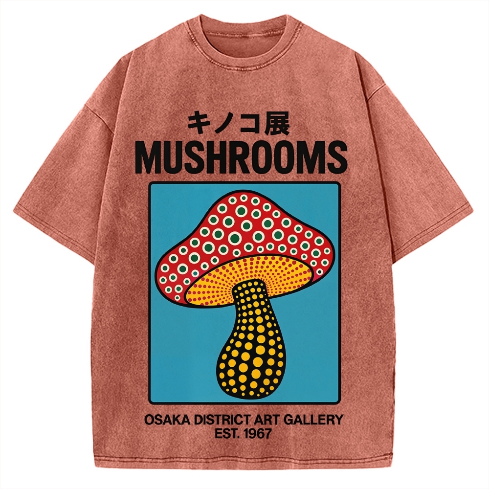 Japanese Polka Dot Art Mushrooms Vintage Washed T-shirt