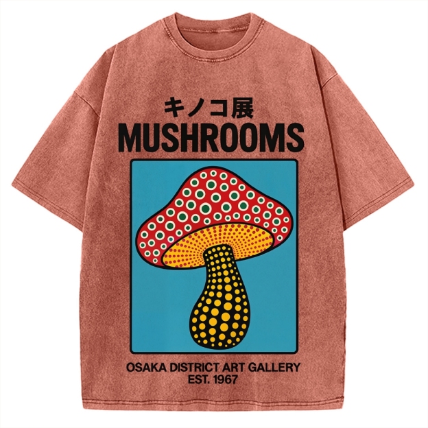 Japanese Polka Dot Art Mushrooms Vintage Washed T-shirt