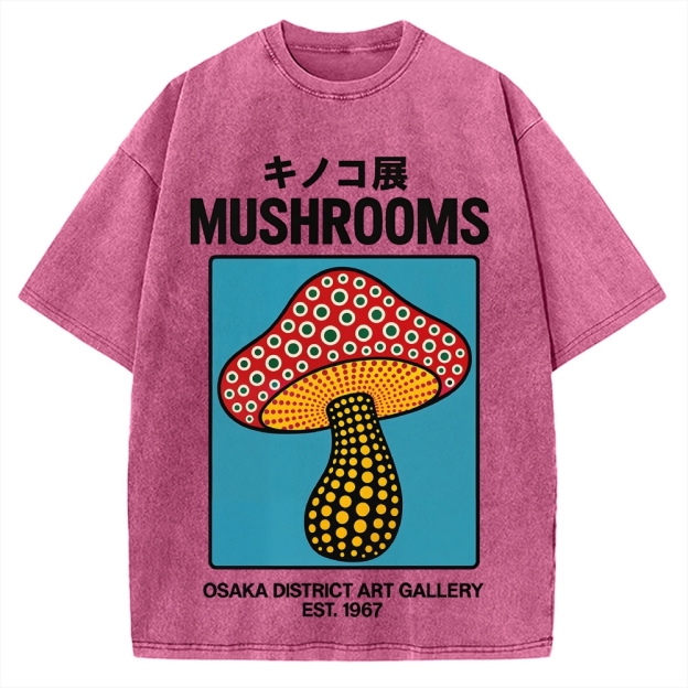 Japanese Polka Dot Art Mushrooms Vintage Washed T-shirt