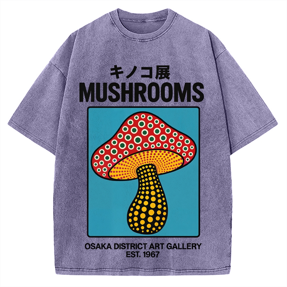 Japanese Polka Dot Art Mushrooms Vintage Washed T-shirt