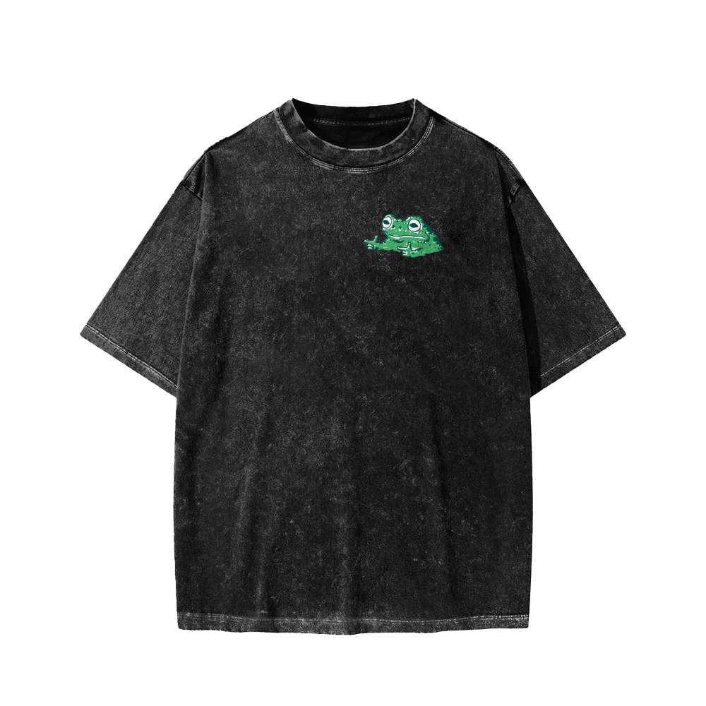 Unisex Everything Hard Frog Front And Back Printed Washed Tee