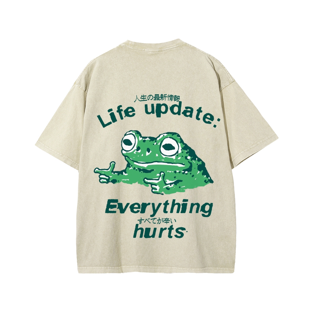 Unisex Everything Hard Frog Front And Back Printed Washed Tee