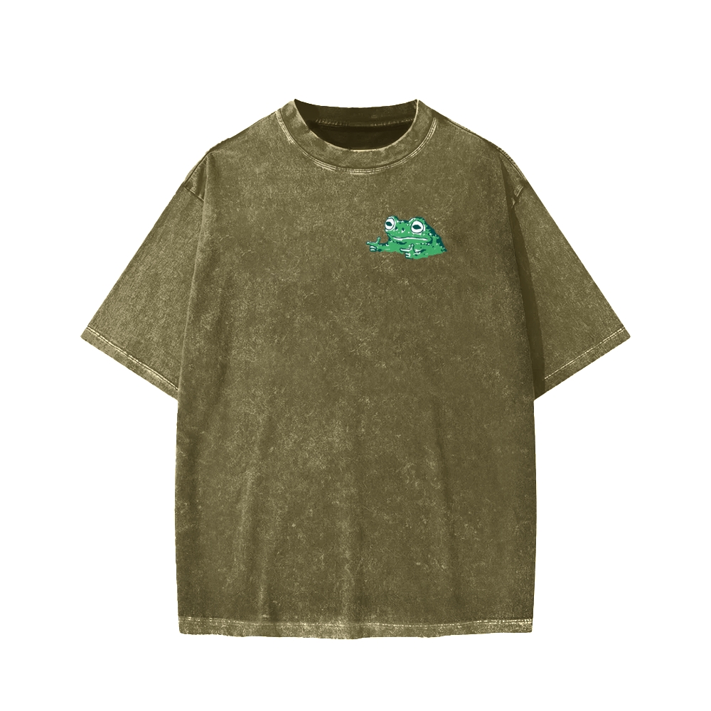 Unisex Everything Hard Frog Front And Back Printed Washed Tee