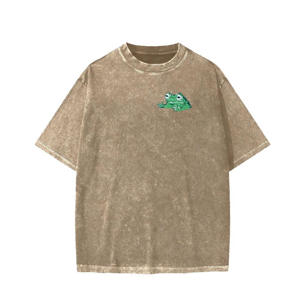Unisex Everything Hard Frog Front And Back Printed Washed Tee