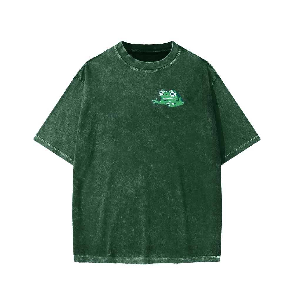 Unisex Everything Hard Frog Front And Back Printed Washed Tee