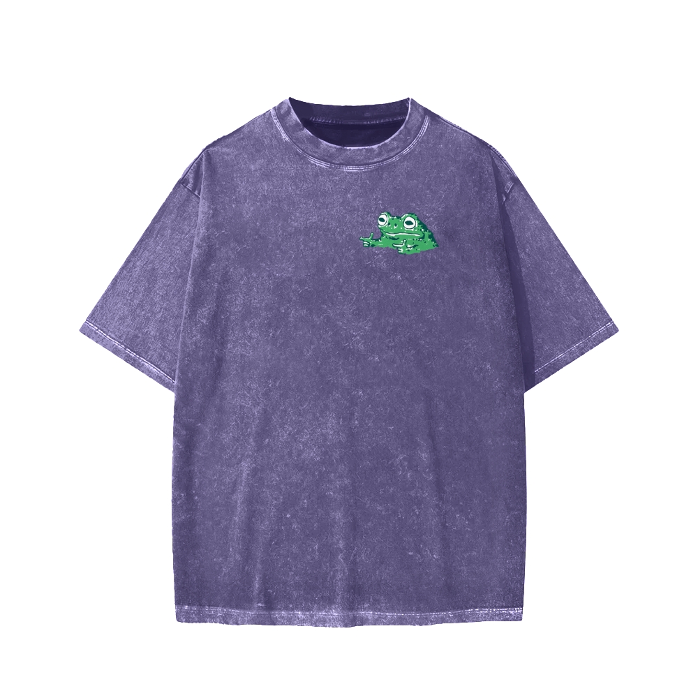 Unisex Everything Hard Frog Front And Back Printed Washed Tee