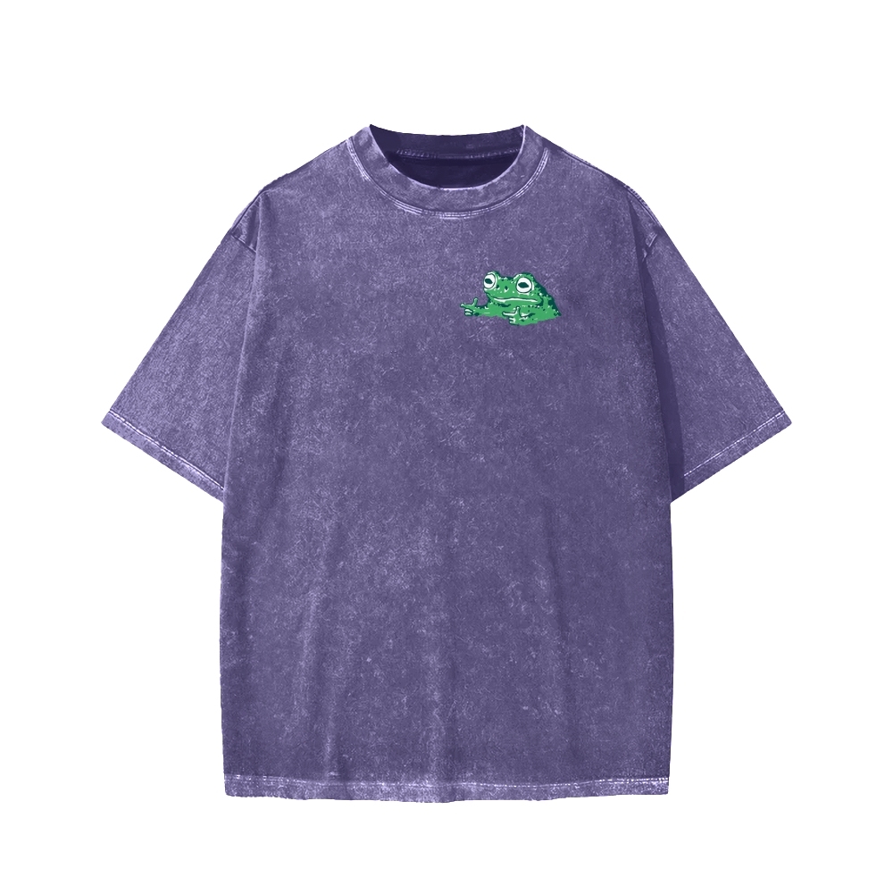 Unisex Everything Hard Frog Front And Back Printed Washed Tee