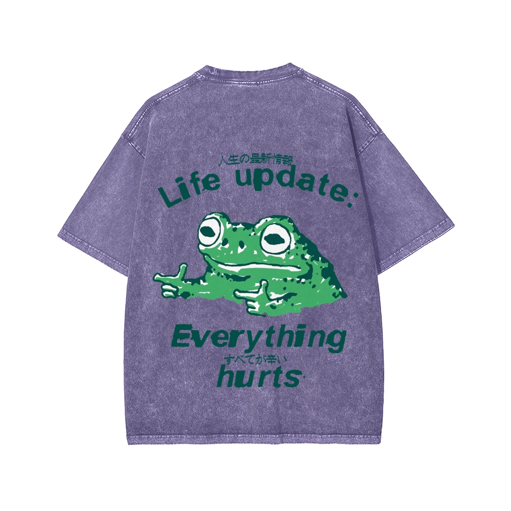 Unisex Everything Hard Frog Front And Back Printed Washed Tee