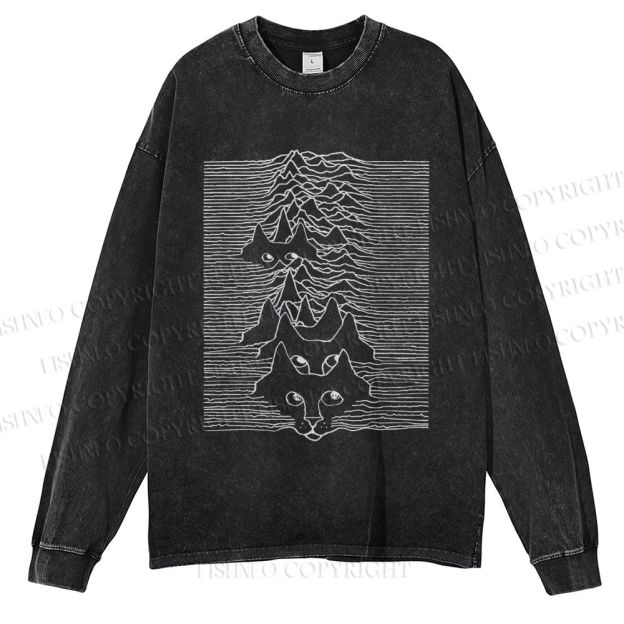 Unisex Casual Washed Artistic Wave Dog Printed Long Sleeve T-shirt