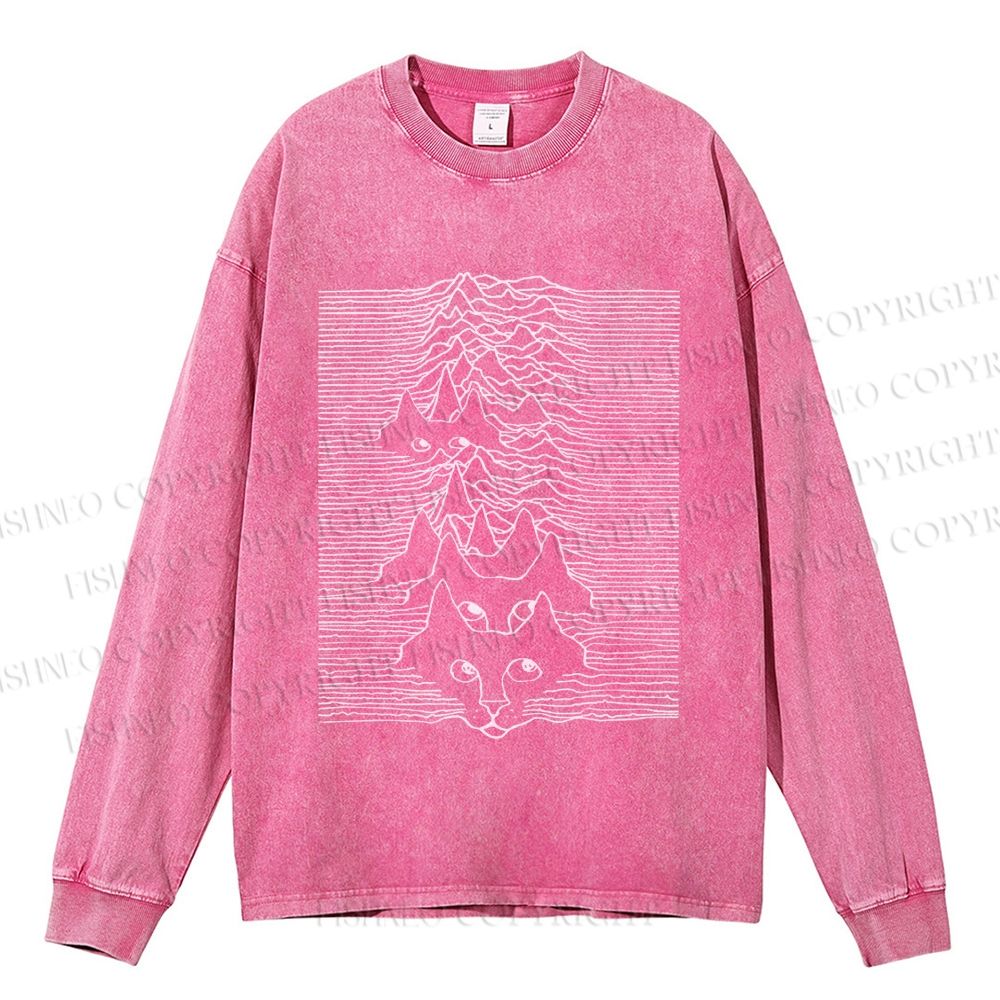 Unisex Casual Washed Artistic Wave Dog Printed Long Sleeve T-shirt