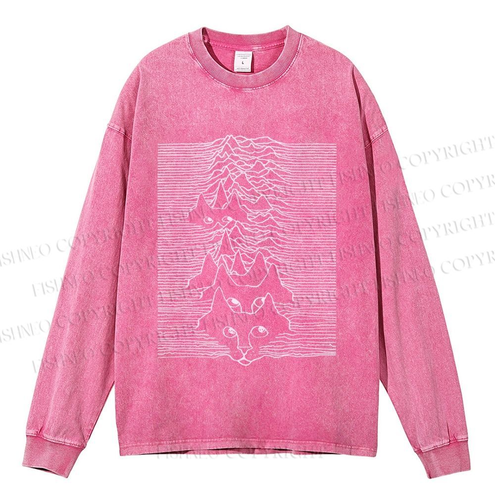 Unisex Casual Washed Artistic Wave Dog Printed Long Sleeve T-shirt