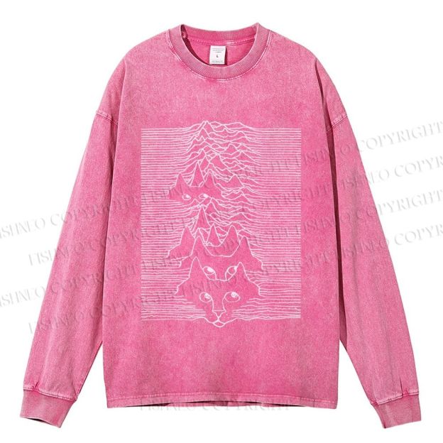 Unisex Casual Washed Artistic Wave Dog Printed Long Sleeve T-shirt