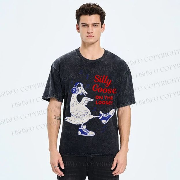 Unisex Silly Goose Printed Washed Tee