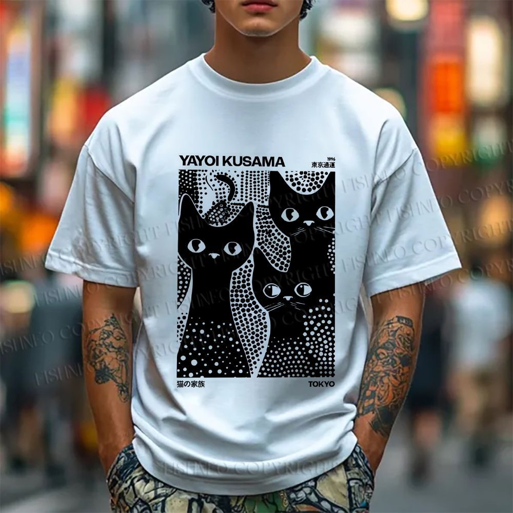 Unisex Japanese Yayoi Kusama Black Cat Classic Cotton T-shirt