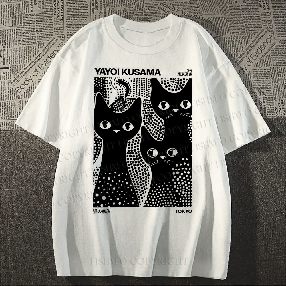 Unisex Japanese Yayoi Kusama Black Cat Classic Cotton T-shirt