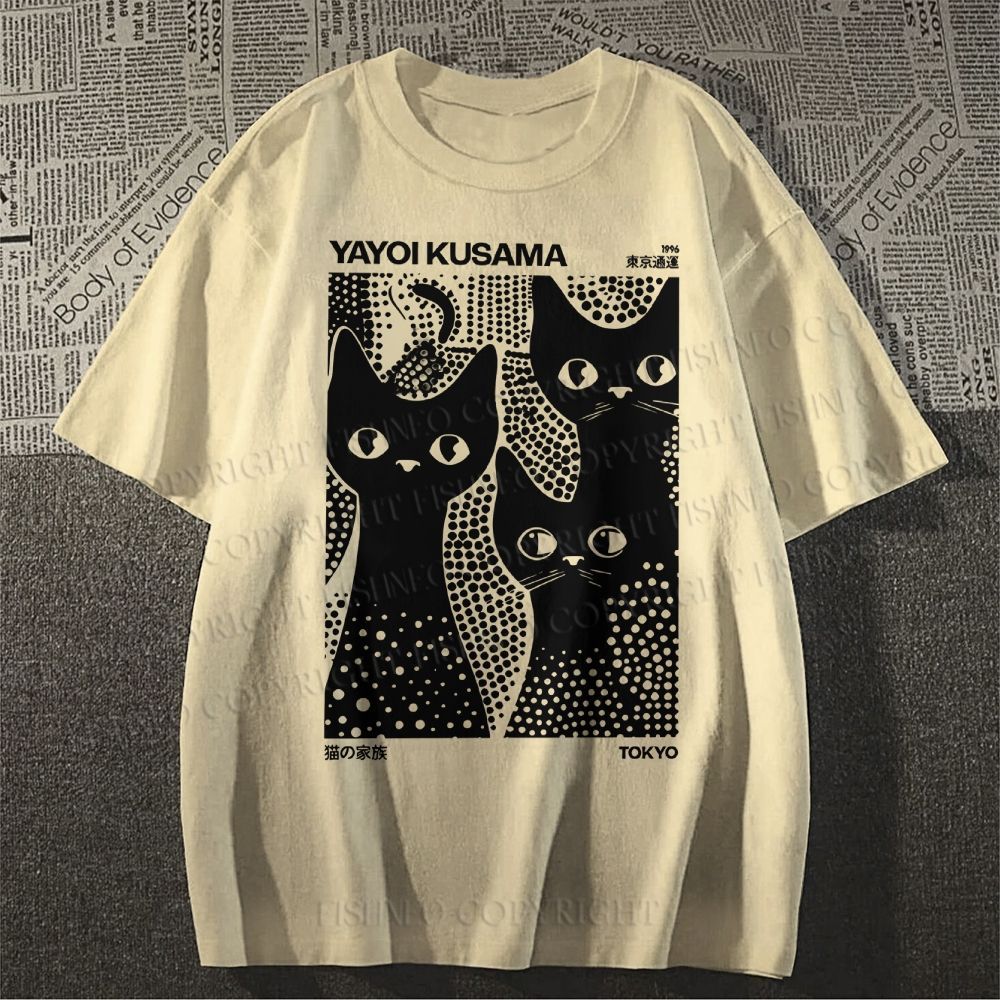 Unisex Japanese Yayoi Kusama Black Cat Classic Cotton T-shirt