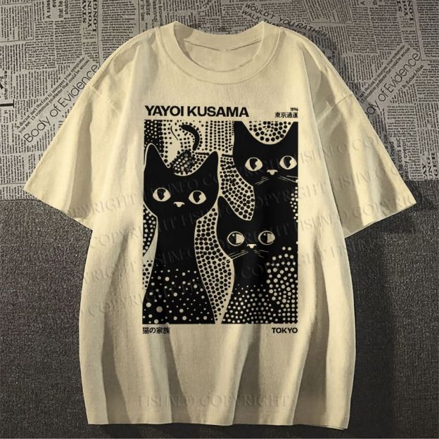 Unisex Japanese Yayoi Kusama Black Cat Classic Cotton T-shirt