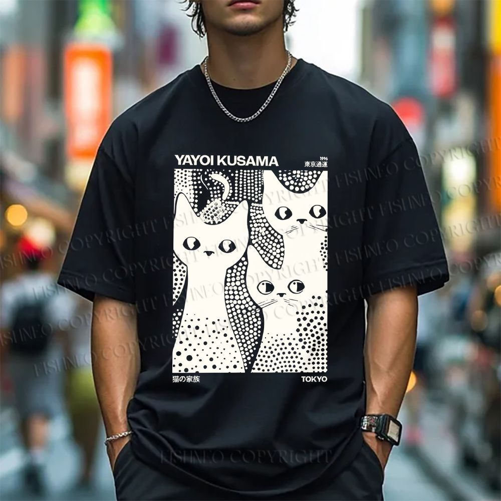 Unisex Japanese Yayoi Kusama Black Cat Classic Cotton T-shirt