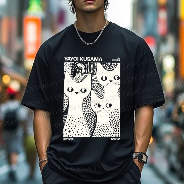 Unisex Japanese Yayoi Kusama Black Cat Classic Cotton T-shirt