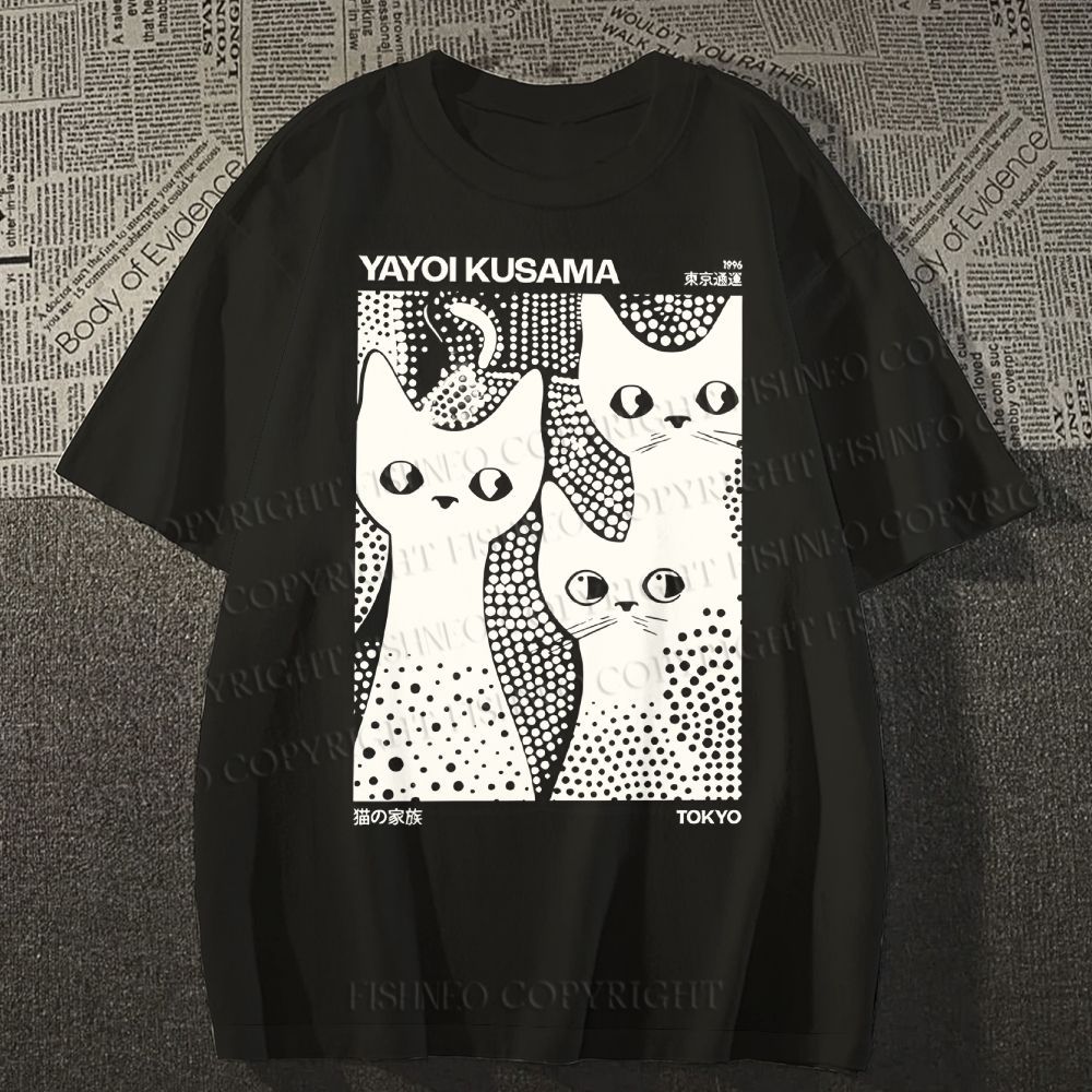 Unisex Japanese Yayoi Kusama Black Cat Classic Cotton T-shirt