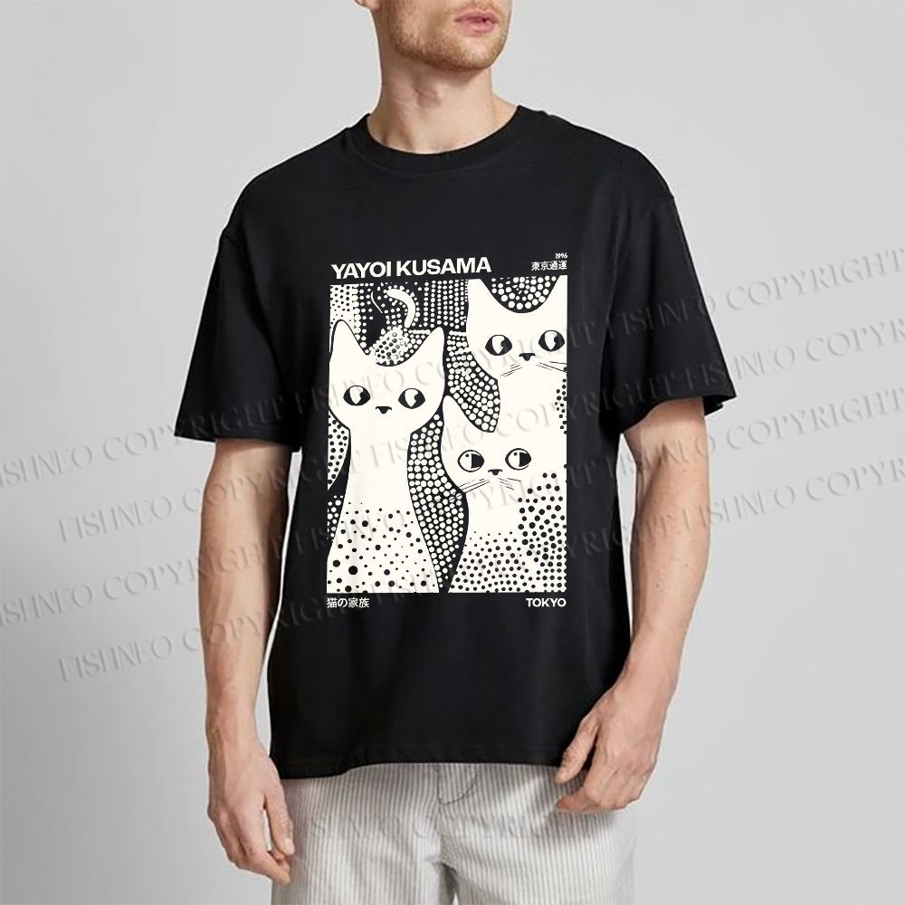 Unisex Japanese Yayoi Kusama Black Cat Classic Cotton T-shirt