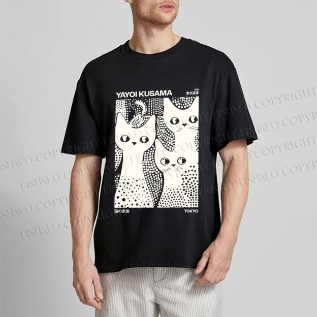 Unisex Japanese Yayoi Kusama Black Cat Classic Cotton T-shirt