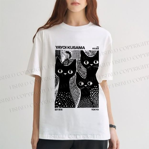Unisex Japanese Yayoi Kusama Black Cat Classic Cotton T-shirt