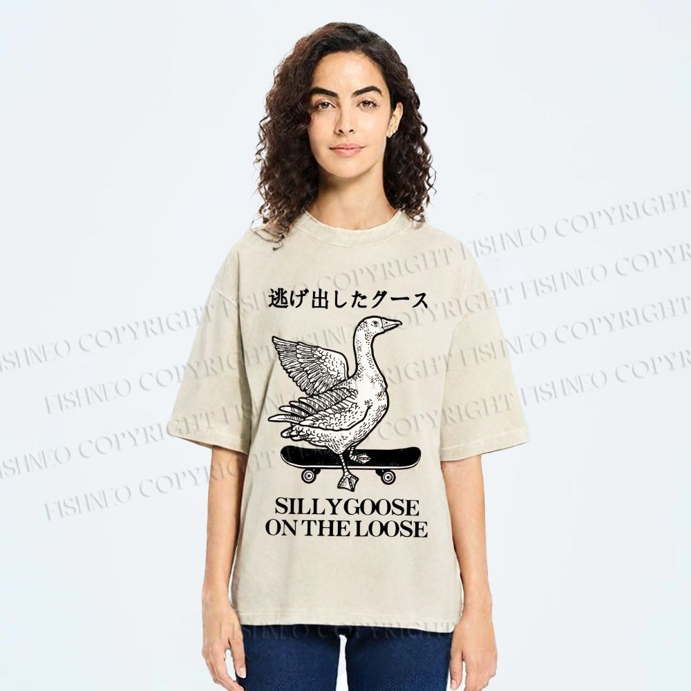 Unisex Silly Goose On The Loose Printed Washed Tee