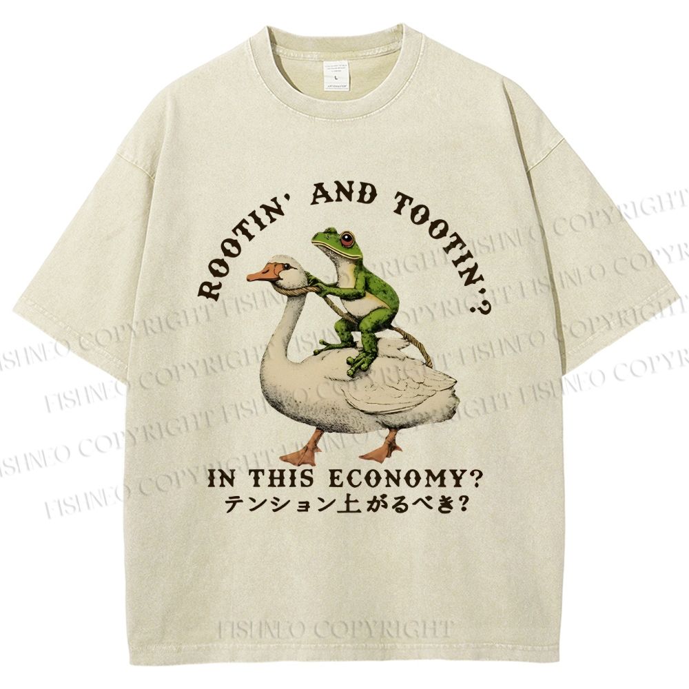 Unisex Goose And Frog Printed Washed Tee