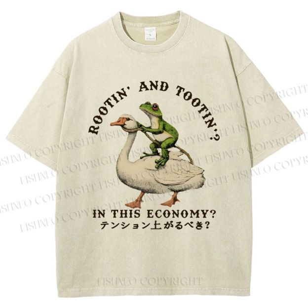 Unisex Goose And Frog Printed Washed Tee