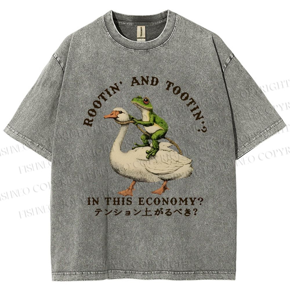Unisex Goose And Frog Printed Washed Tee