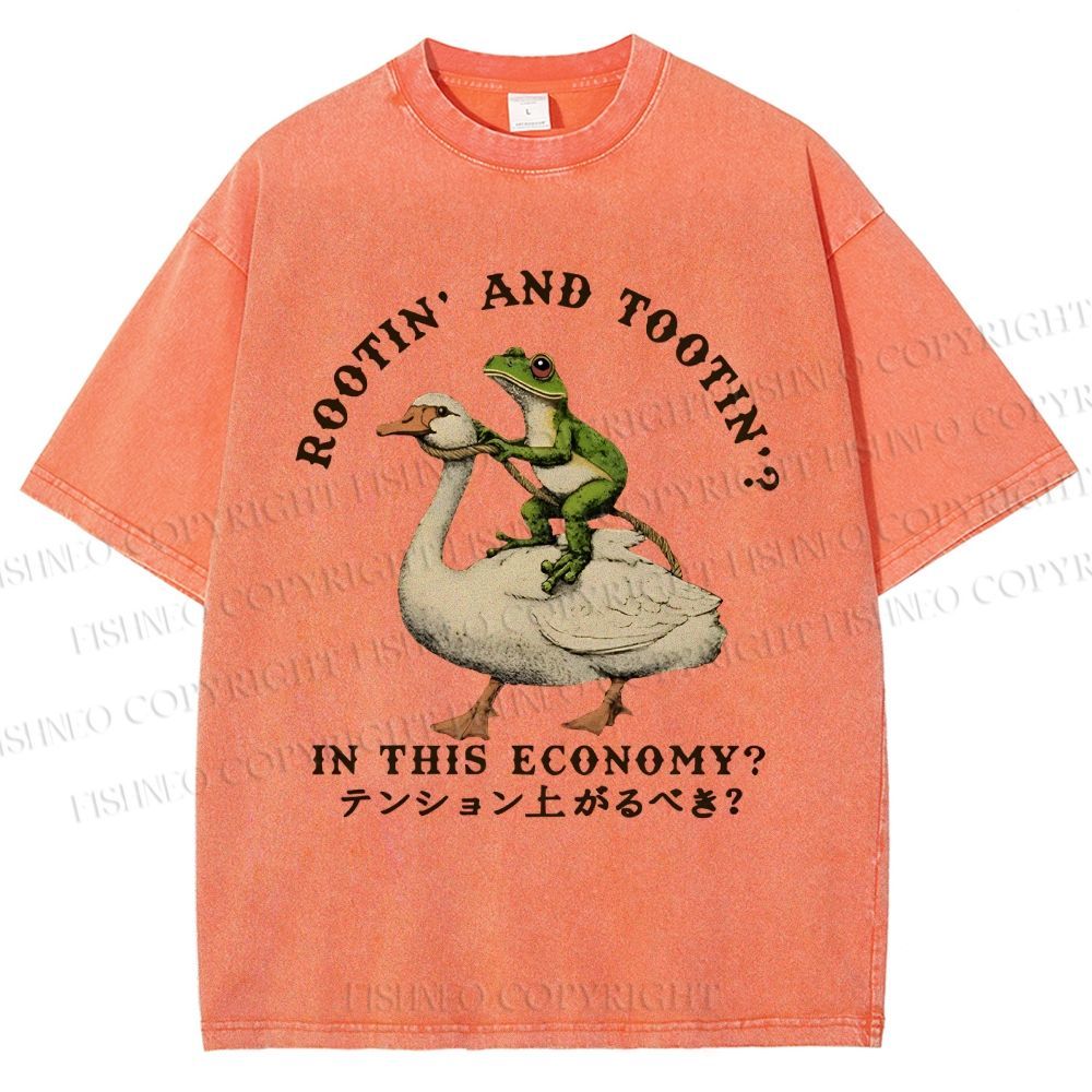 Unisex Goose And Frog Printed Washed Tee