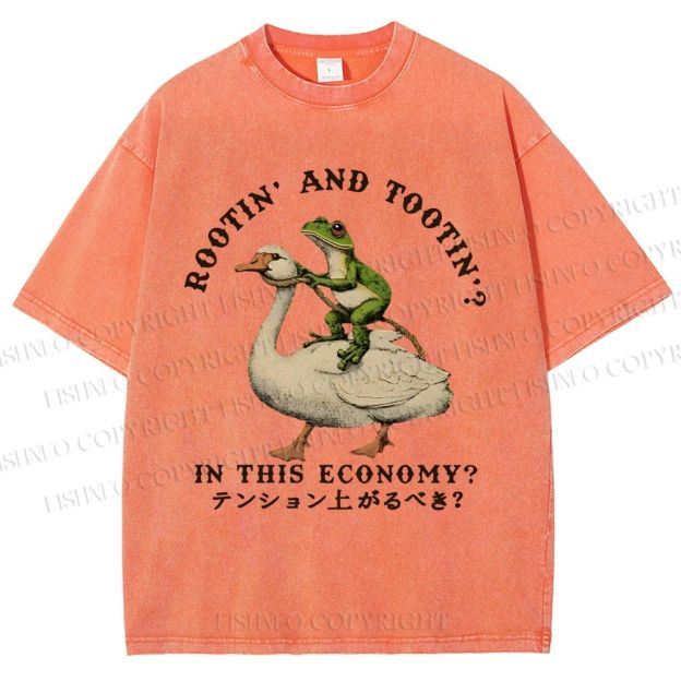 Unisex Goose And Frog Printed Washed Tee