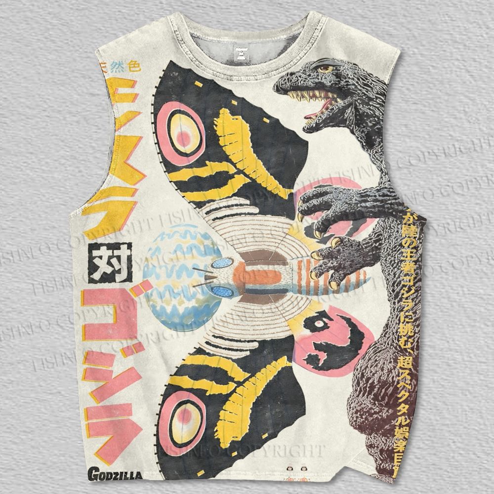 Unisex Vintage Japanese Godzilla Printed Tank Top