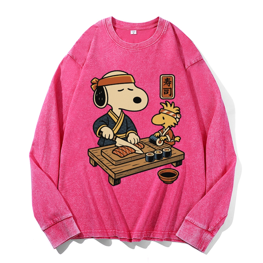 Unisex Snoopy Vintage Cotton Wash Crewneck Long-Sleeve T-Shirt
