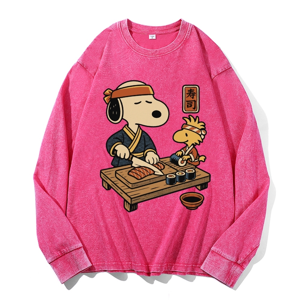 Unisex Snoopy Vintage Cotton Wash Crewneck Long-Sleeve T-Shirt