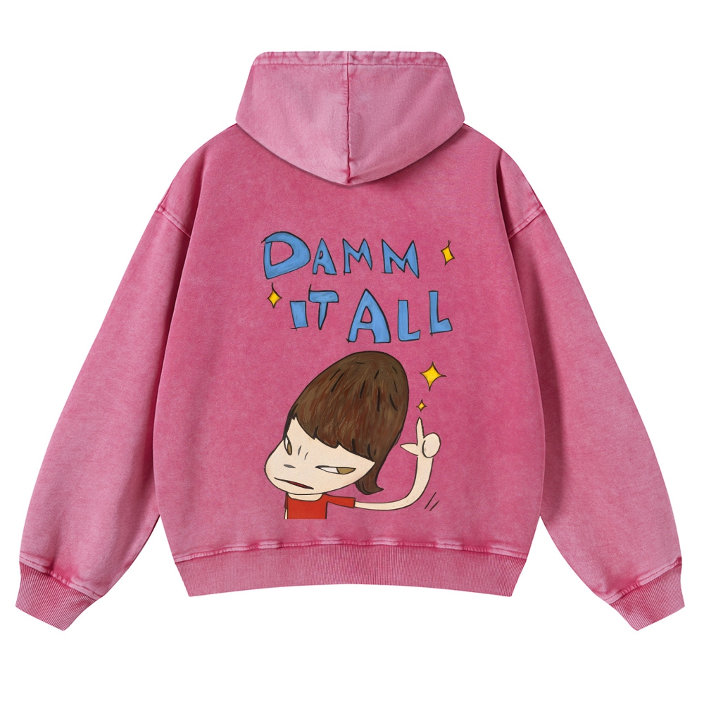 Casual Japanese Art Yoshitomo Nara Damn It All Washed Hoodie