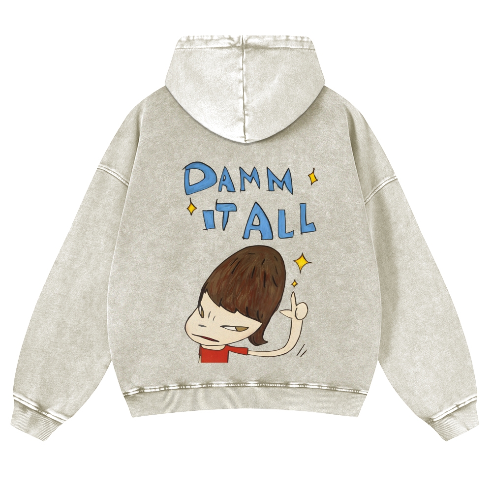 Casual Japanese Art Yoshitomo Nara Damn It All Washed Hoodie
