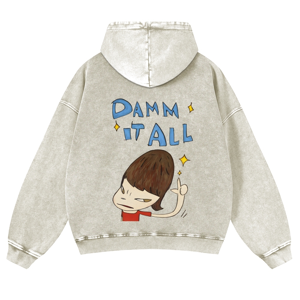 Casual Japanese Art Yoshitomo Nara Damn It All Washed Hoodie