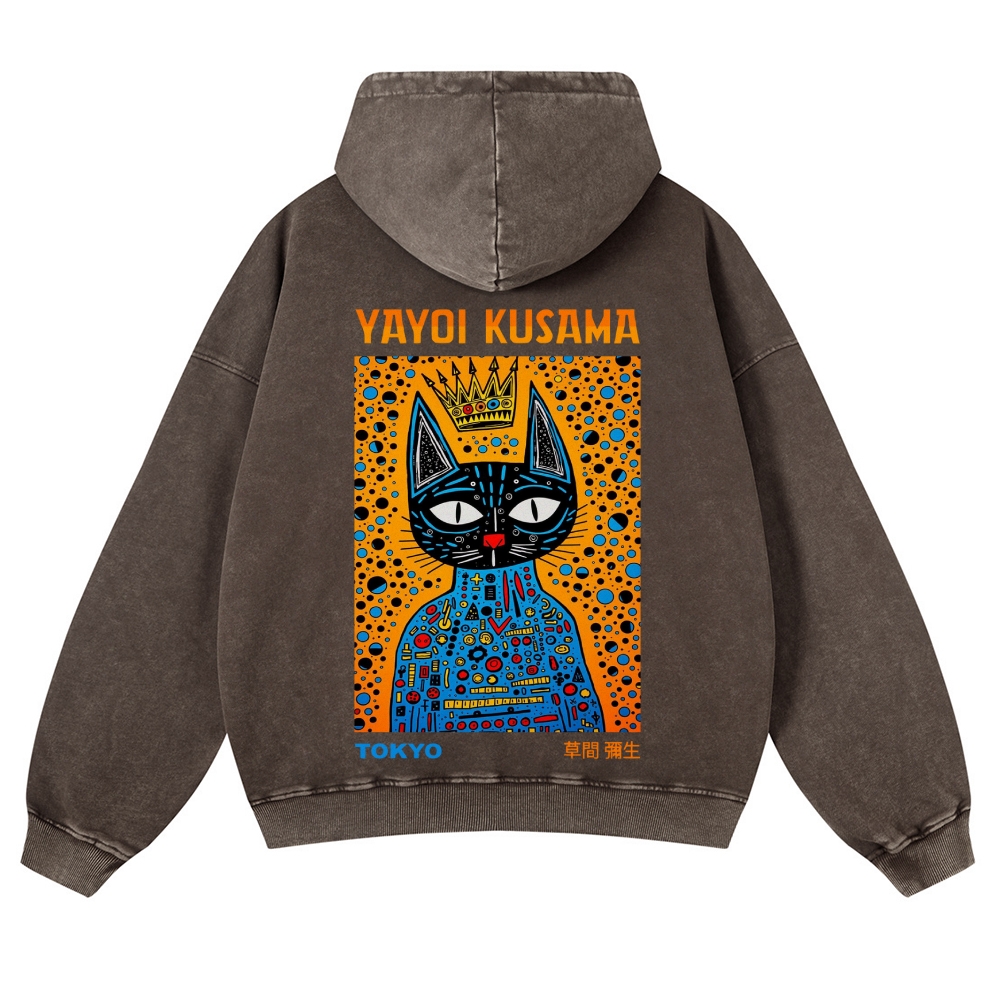 Casual Japanese Yayoi Kusama Cat Washed Hoodie