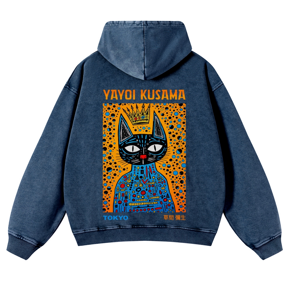 Casual Japanese Yayoi Kusama Cat Washed Hoodie