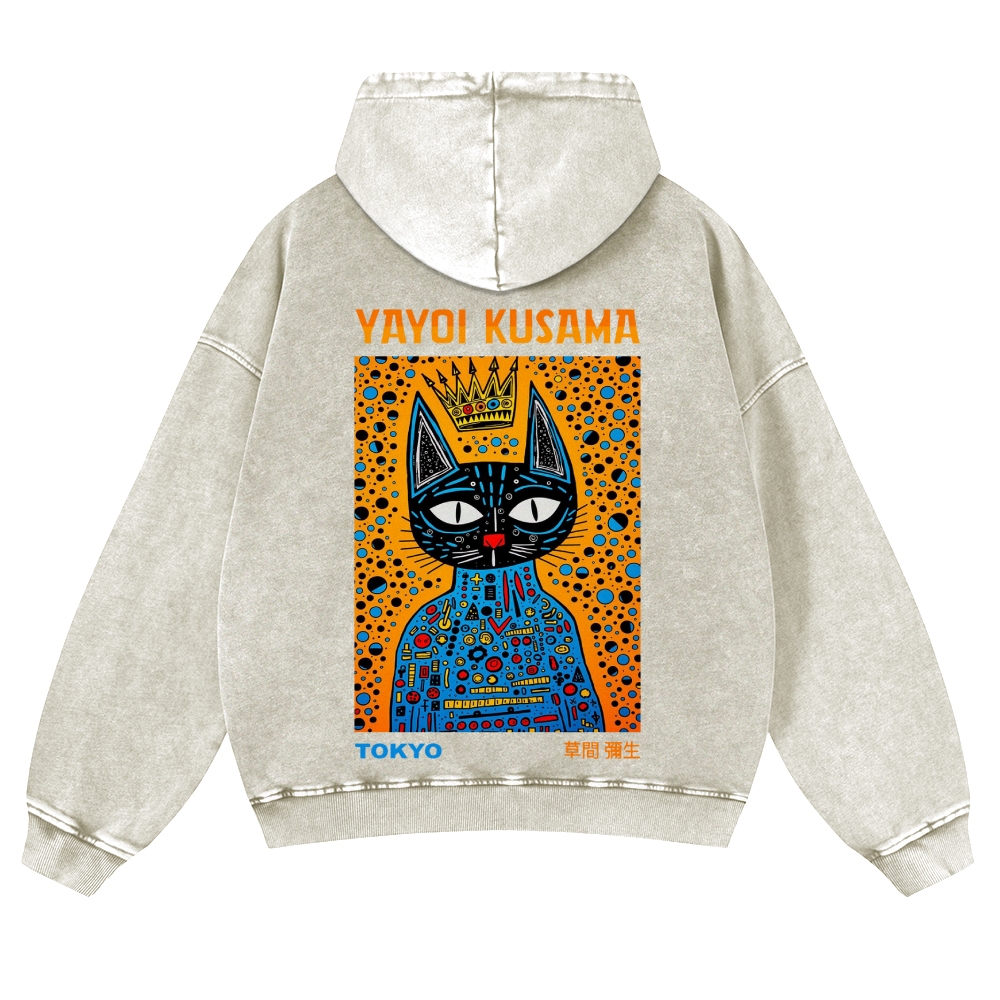 Casual Japanese Yayoi Kusama Cat Washed Hoodie