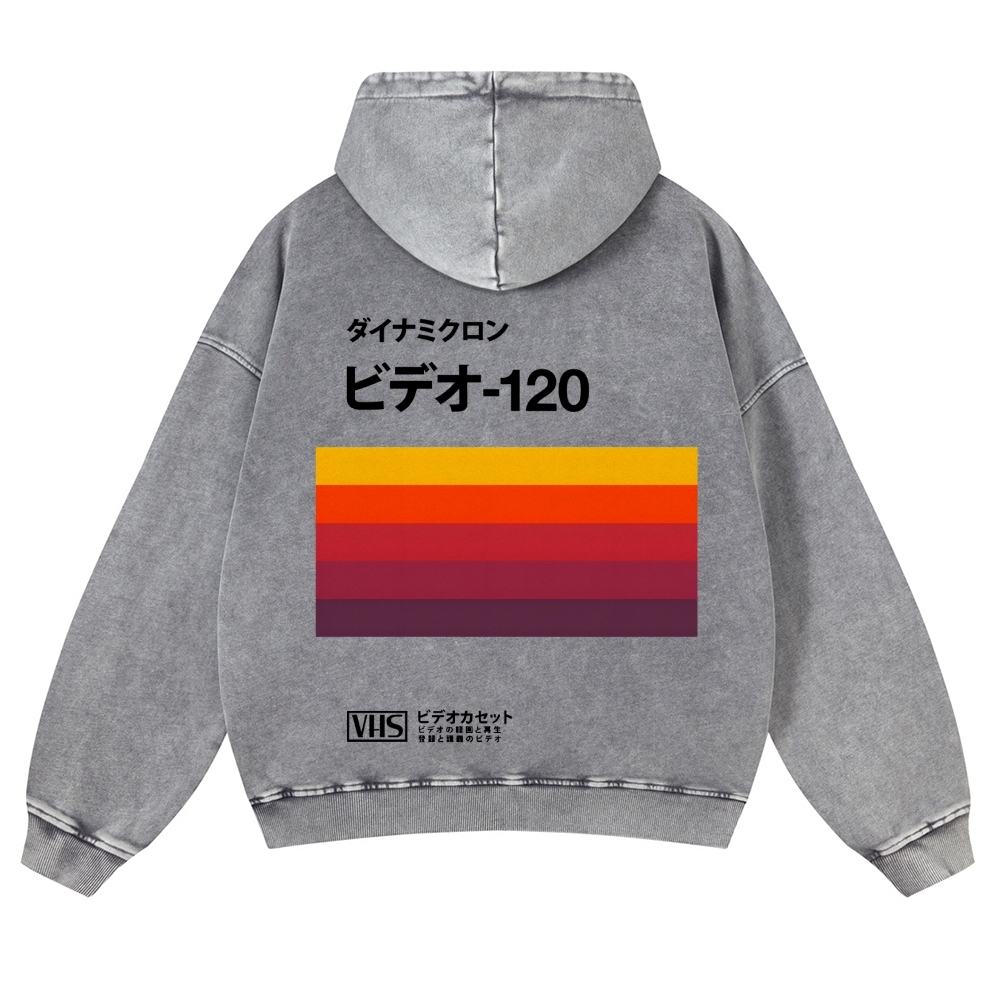 Casual Japanese VHS Video Cassette Washed Hoodie