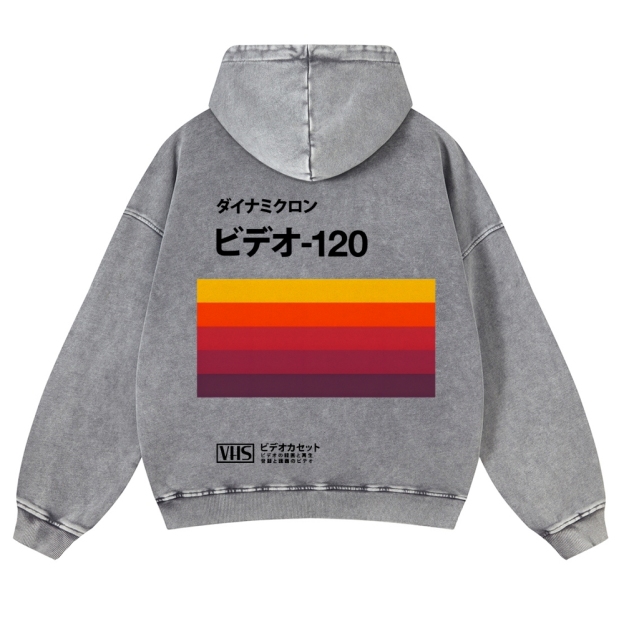 Casual Japanese VHS Video Cassette Washed Hoodie